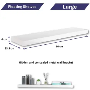 White Wooden Floating Shelves, Small 80 cm White Wooden Wall Mounted Decorative Storage Shelf