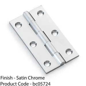 PAIR Solid Brass Cabinet Butt Hinge - 75mm - Satin Chrome Premium Cupboard