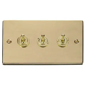 Polished Brass 3 Gang 2 Way 10AX Toggle Light Switch - SE Home