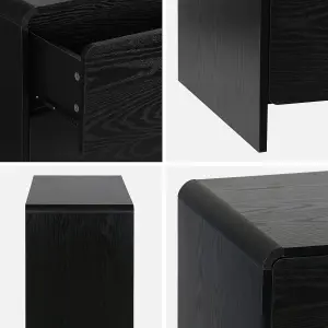 sweeek. 6-drawer rounded wood-effect chest Milo Black 120x50x75 cm