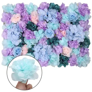 Artificial Flower Wall Backdrop Panel, 60cm x 40cm, Sky Blue & Lavender