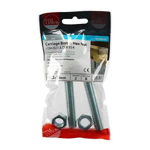 Timco - Carriage Bolts & Hex Nuts - Zinc (Size M12 x 75 - 2 Pieces)