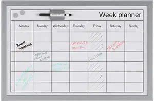 KAV Dry Wipe Weekly Planning Board with Pen - Aliminuim Frame Whiteboard for Wall Magnetic Surface Calendar 400x600 MM(Silver)