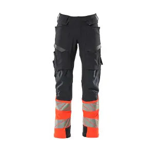 Mascot Accelerate Safe Trousers with Kneepad Pockets - Dark Navy/Hi-Vis Red  (38.5) (Leg Length - Long)