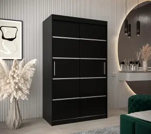 Verona 01 Contemporary 2 Sliding Door Wardrobe 5 Shelves 2 Rails Black Matt (H)2000mm (W)1200mm (D)620mm