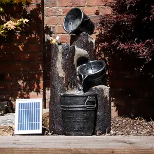 Outdoor Garden solar Powered Triple Cascading Woodland Water Feature + LED Light & Battery Back Up