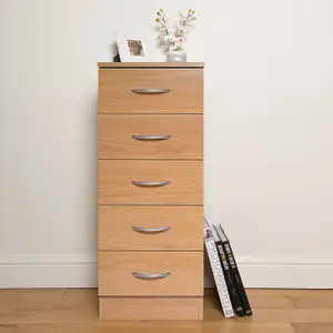 Tall chest of 5 drawers Beech Bedroom furniture