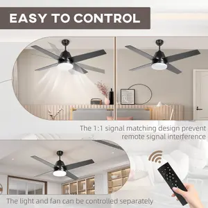 HOMCOM Mounting Reversible Ceiling Fan with Light, Remote, Black & Brown