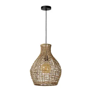 Lucide Alban Scandinavian Rattan Pendant Light 35cm - 1xE27 - Light Wood