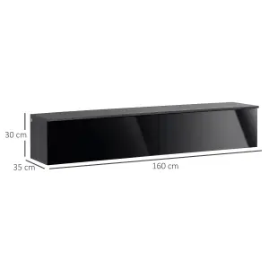 HOMCOM Wall Mounted TV Stand Unit with Storage and High Gloss Effect, Black