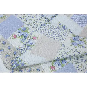 Canadice Polyester Patchwork Bedspread with Pillow Shams Blue / 180 x 230 cm