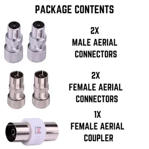 Tv Aerial Coaxial Cable Connector Set - 2 Female Aerial Connector 2 Male TV Aerial Connectors Plus Female Coupler Adapter 5 Piece