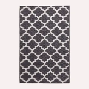 Homescapes Nola Geometric Black & White Outdoor Rug, 120 x 180 cm