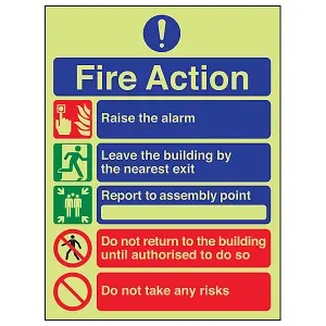 Fire Action 5 Message DO NOT TAKE ANY RISKS Safety Sign - Glow in the Dark - 150x200mm (x3)