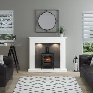 Be Modern Fontwell White marble & slate effect Freestanding Electric Stove suite with lights