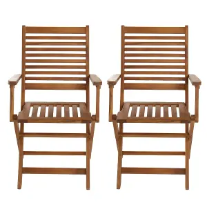 Charles Bentley FSC Acacia Wooden Pair of Foldable Outdoor Dining Armchairs