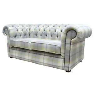 Chesterfield Genuine Tartan 2 Seater Sofa Balmoral Citrus Green Fabric In Classic Style