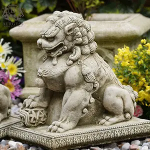 Pair of Foo Dog Stone Statues Oriental Lion Outdoor Garden Ornament Buddha Sculpture