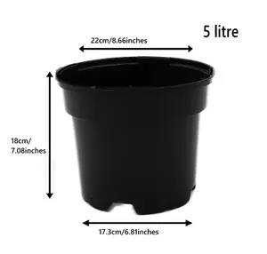 Black Plastic Plant Pot Flower Pots 5 Litres x 50 Pots