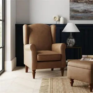 Dunelm Oswald Distressed Faux Leather Wingback Armchair, Country, Brown, Mocha