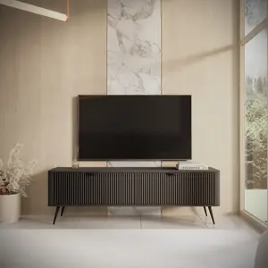 Lante Modern Black TV Cabinet 1630mm H510mm D380mm with Two Pull-Down Doors and Two Closed Compartments