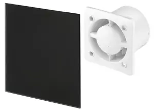 Awenta 125mm  Humidity Sensor Extractor Fan Matte Black Glass  Front Panel TRAX Wall Ceiling Ventilation