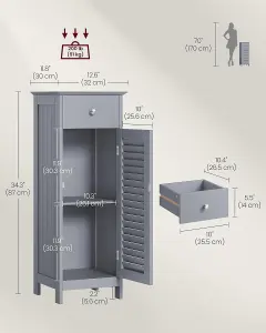 VASAGLE Bathroom Storage Cabinet, Slim Bathroom Storage Unit, Freestanding Bathroom Organiser with Drawer and Door, Dove Grey