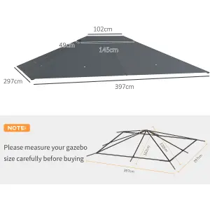 Outsunny 3 x 4m Gazebo Canopy Replacement Gazebo Roof Cover, Dark Grey