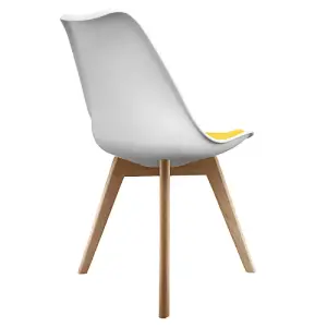 Soho White & Yellow Plastic Dining Chair with Squared Light Wood Legs