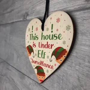 Elf Sign Elf Accessories Wood Heart Under Elf Surveillance Christmas Decoration Gift