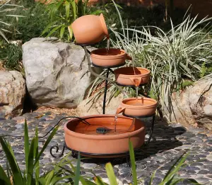 4 Tier Solar Powered Garden Patio Cascading Terracotta Pot Water Feature Weatherproof Resin