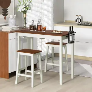 Costway 3-Piece Bar Table Set Kitchen Counter Height Pub Table W/Bar Stools Space-Saving