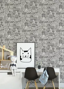 NuWallpaper NUS4859 Oui Paris Peel & Stick Wallpaper, Charcoal