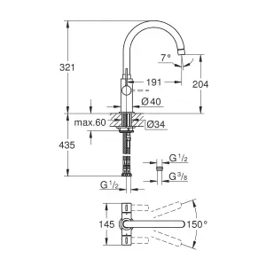 Grohe Start Chrome-plated Kitchen Twin lever Tap