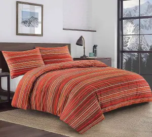 Leon Stripe Lines Printed Easy Care Reversible Duvet Cover Bedding Set