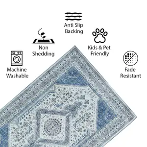 Vernal Senglea Machine Washable Rug for Living Room, Bedroom, Dining Room, Blue, Grey & Cream,  170 cm X 240 cm