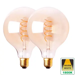 Harper Living 4 Watts G95 E27 LED Bulb Vintage Globe Warm White Dimmable, Pack of 2