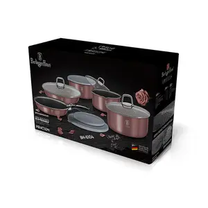 URBNLIVING Height 8.4cm Berlinger Haus 12Pc Rose Space Saving Cookware Set Pots Pans Induction Lids Handle