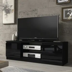 TV Unit 120cm Modern Black with High Gloss Doors - Creative Furniture