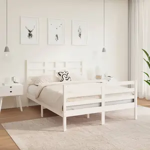 Berkfield Bed Frame White Solid Wood 135x190 cm 4FT6 Double