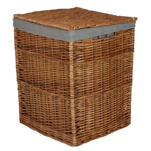 Willow Wicker Laundry Basket with Removable Cotton Lining & Lid Square Woven Rustic Style Rattan