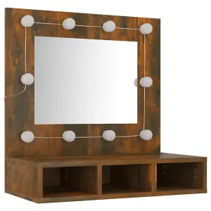 Berkfield Mirror Cabinet with LED Smoked Oak 60x31.5x62 cm