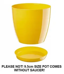 Plant Flower Pot Plastic 20 Colours 9 sizes Gloss Pots Planter Saucer Tray Deco Yellow 9.5cm