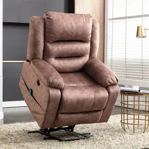 Electric Power Lift Recliner Chair Sofa with Massage and Heat for Elderly, 2 Side Pockets USB Ports, Brown, Fabric