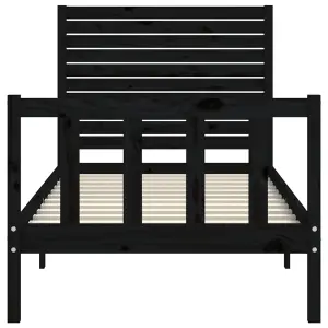 Berkfield Bed Frame with Headboard Black Single Solid Wood