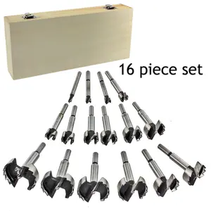 SPARES2GO Forstner Wood Drilling 6mm - 54mm Complete Drill Bit Tool Set (16 Piece)