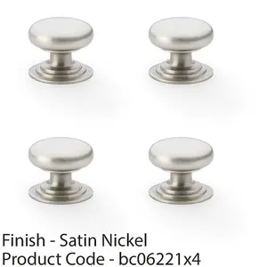 4 PACK - Stepped Round Door Knob - Satin Nickel 32mm Classic Kitchen Cabinet Pull Handle