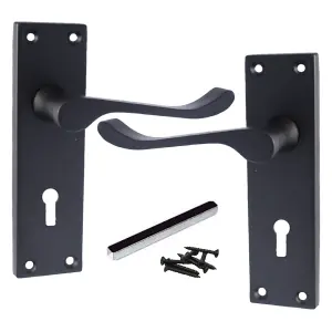 Door Handles Victorian Scroll Lever Lock - Matt Black 150 x 40mm