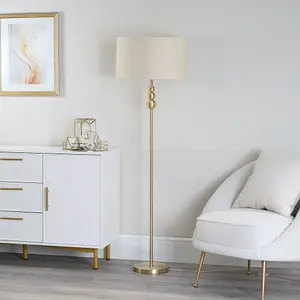 ValueLights Marissa Gold Stacked Ball Floor Lamp with Natural Drum Shade - LED Bulb Included