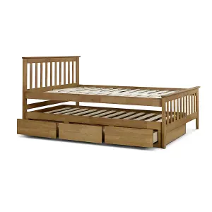 Malvern Oak Finish 3 Drawer Double Wooden Storage Bed With Trundle Underbed